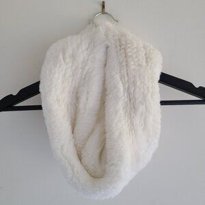 Scarf Dena Rabbit Rex Fur on Mesh White Infinity Fur from France 4" x 54"